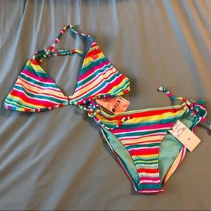 Roxy multi colored stripe bikini NWT